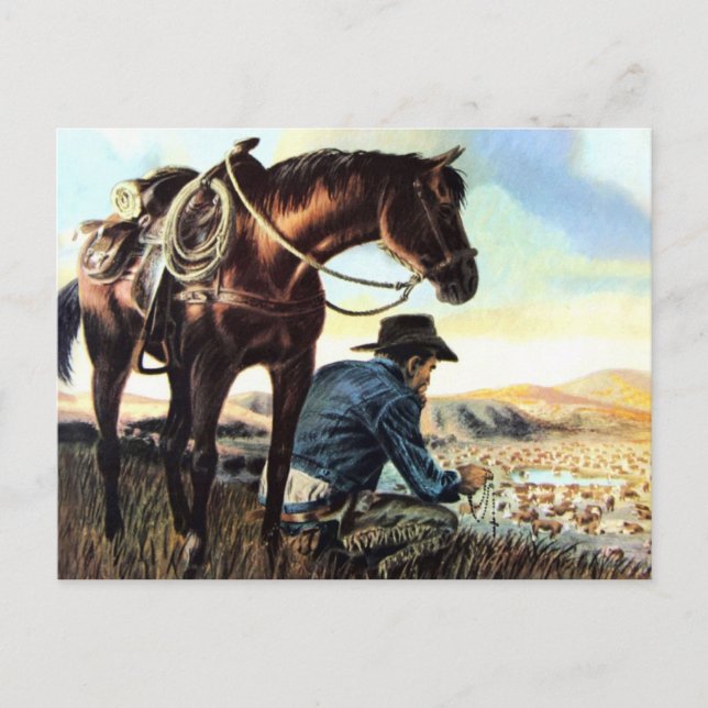 Cowboy Praying The Rosary Postcard (Front)