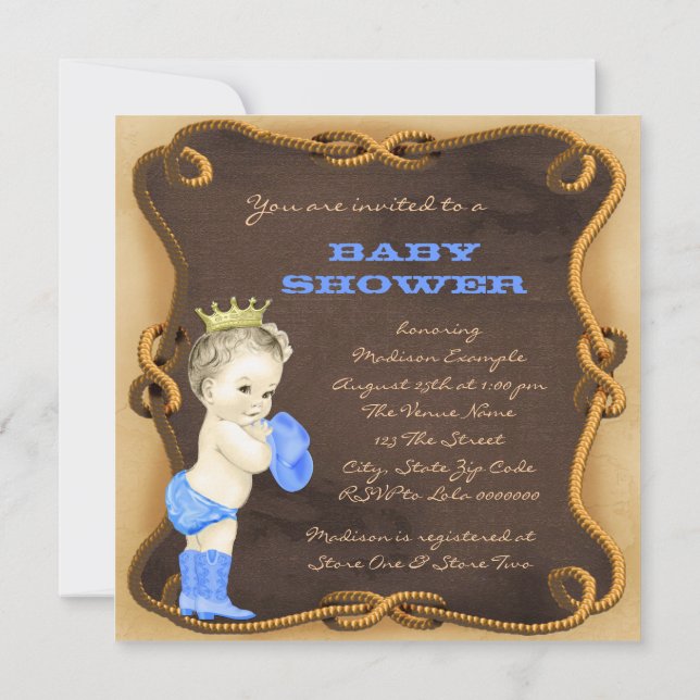 Cowboy Prince Baby Shower Invitation (Back)