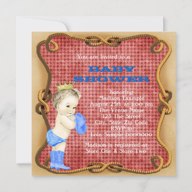 Cowboy Prince Baby Shower Invitation (Back)