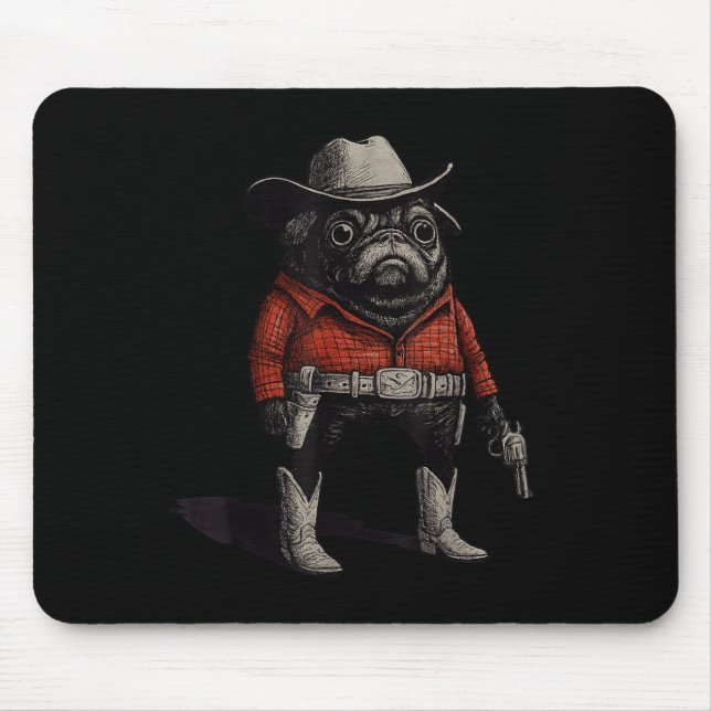 Cowboy Pug Dog Funny Western Outfit Red Pug Cowboy Mouse Pad (Front)