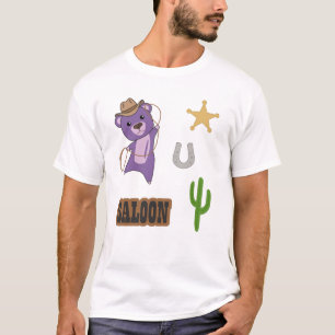Cowboy Purple Cute Bear Saloon Western T-Shirt