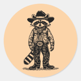 cowboy raccoon classic round sticker