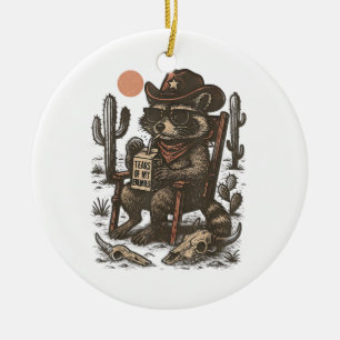 Cowboy Raccoon Funny Western Ceramic Ornament