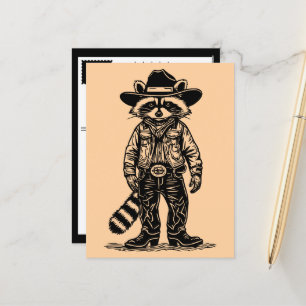 cowboy raccoon holiday postcard
