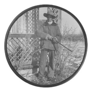 Cowboy Rancher or Canadian Outlaw of Old West Hockey Puck