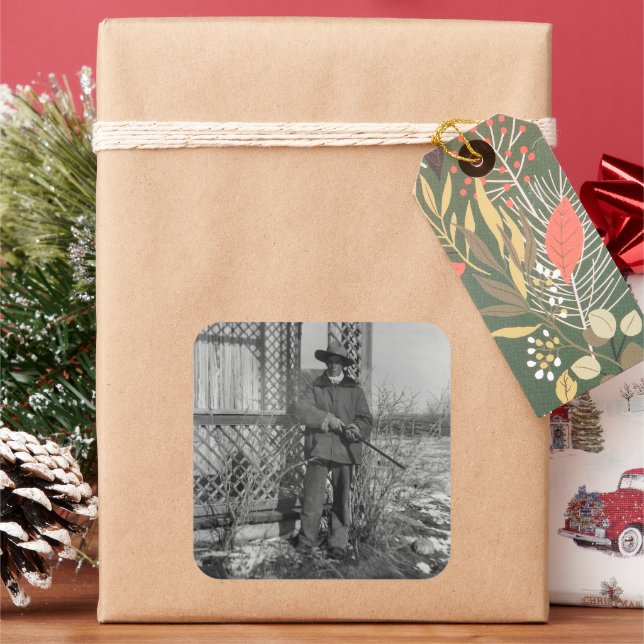 Cowboy Rancher or Canadian Outlaw of Old West Square Sticker (Holiday)