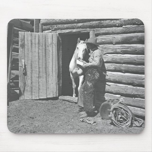 Cowboy reading a letter. mouse pad (Front)