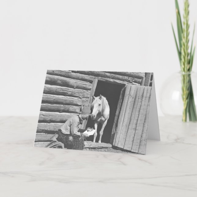 Cowboy reading a letter with a horse card (Front)