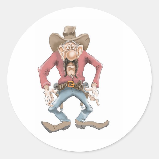 Cowboy ready to Draw Classic Round Sticker (Front)