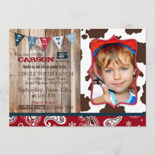 Cowboy Red Bandanna Western Theme Birthday Invitation