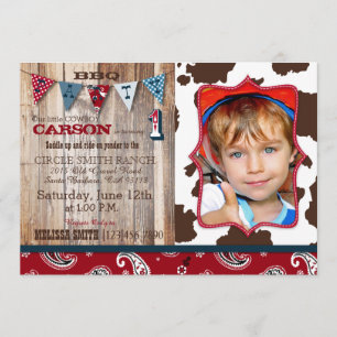 Cowboy Red Bandanna Western Theme Birthday Invitation
