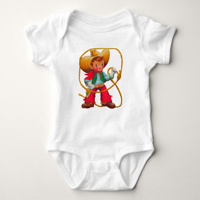 Cowboy Retro Boy Child Cute Western Baby Bodysuit (Front)