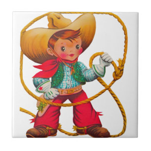 Cowboy Retro Boy Child Cute Western Ceramic Tile