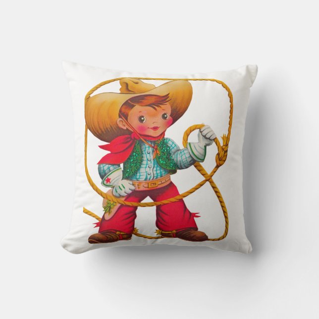 Cowboy Retro Boy Child Cute Western Cushion (Front)