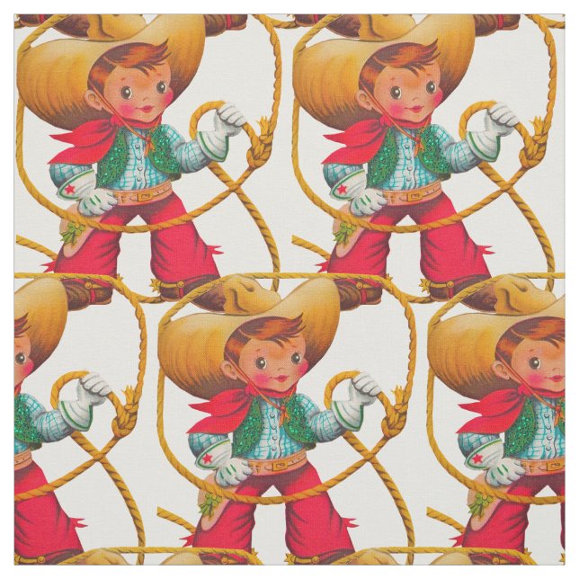 Cowboy Retro Boy Child Cute Western Fabric (Swatch)