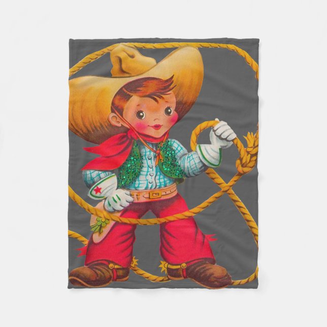 Cowboy Retro Boy Child Cute Western Fleece Blanket (Front)
