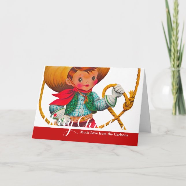 Cowboy Retro Boy Child Cute Western Holiday Card (Front)