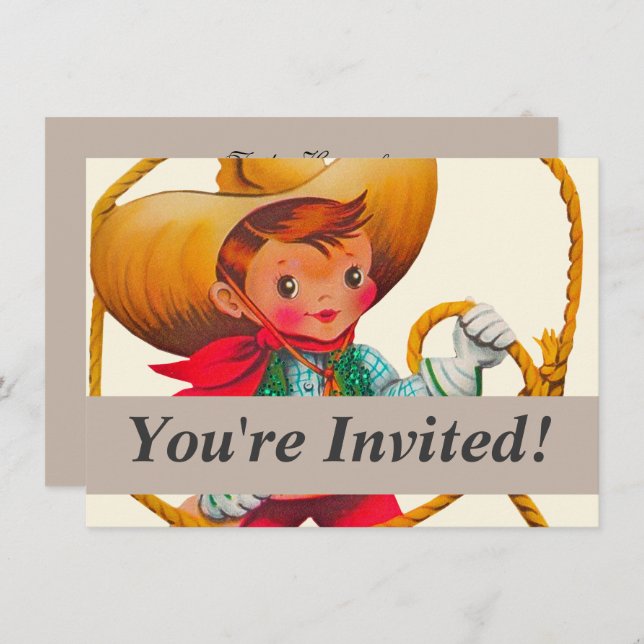 Cowboy Retro Boy Child Cute Western Invitation (Front/Back)