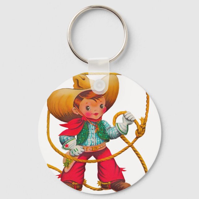 Cowboy Retro Boy Child Cute Western Key Ring (Front)