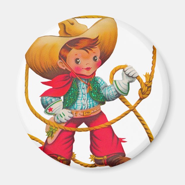 Cowboy Retro Boy Child Cute Western Magnet (Front)