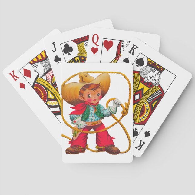 Cowboy Retro Boy Child Cute Western Playing Cards (Back)