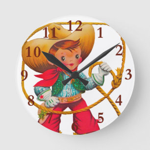 Cowboy Retro Boy Child Cute Western Round Clock
