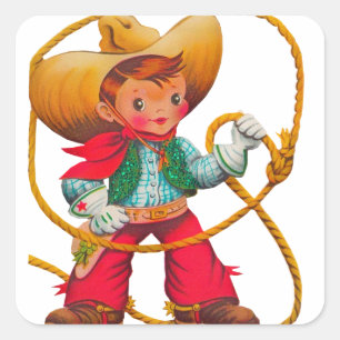 Cowboy Retro Boy Child Cute Western Square Sticker