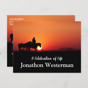 Cowboy Rides Horse at Sunset Celebration of Life   Postcard