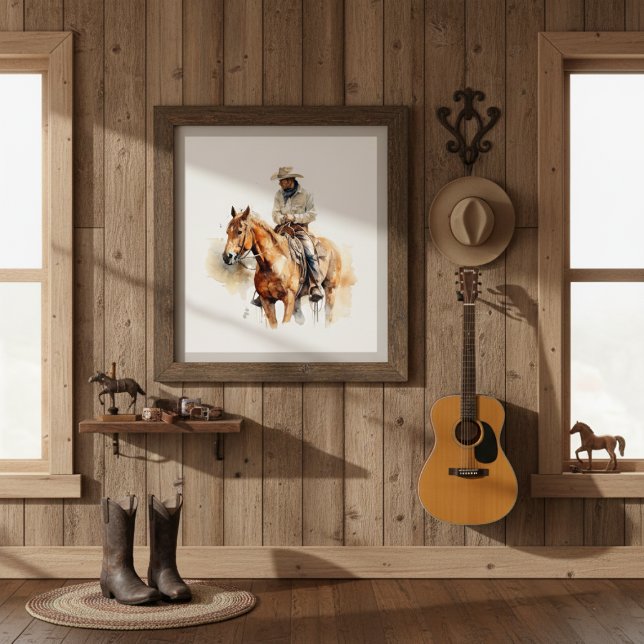 cowboy riding a brown horse too, customisable poster (Creator Uploaded)