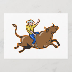 Cowboy Riding A Bull Invitations