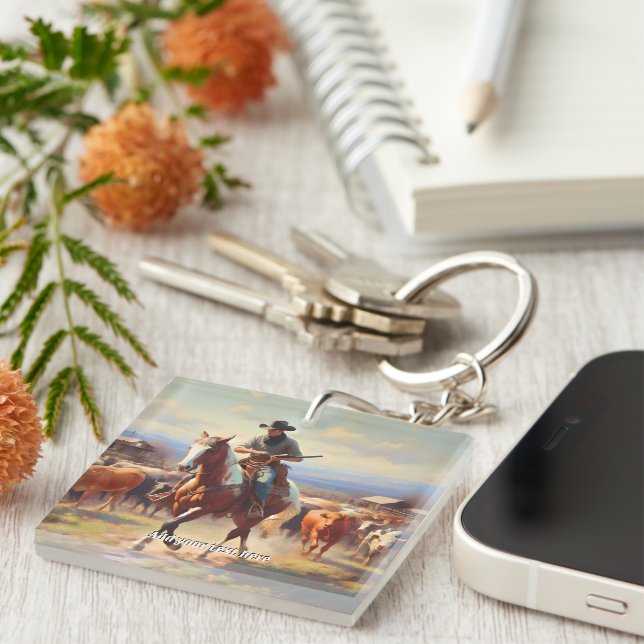 Cowboy Riding a Paint Horse Key Ring (Front Right)