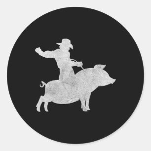 Cowboy Riding A Pig Bbq Distressed  Classic Round Sticker