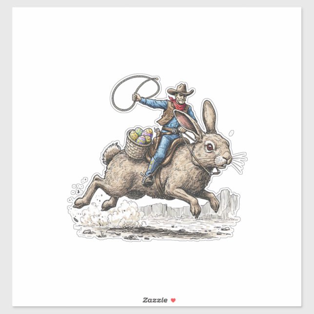 Cowboy Riding Easter Bunny Western Howdy Easter Fu (Sheet)