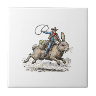 Cowboy Riding Easter Bunny Western Howdy Easter Fu Ceramic Tile