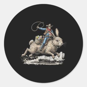 Cowboy Riding Easter Bunny Western Howdy Easter Fu Classic Round Sticker