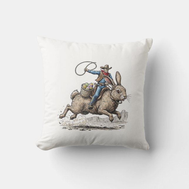 Cowboy Riding Easter Bunny Western Howdy Easter Fu Cushion (Front)