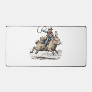 Cowboy Riding Easter Bunny Western Howdy Easter Fu Desk Mat