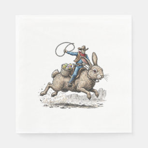 Cowboy Riding Easter Bunny Western Howdy Easter Fu Napkin
