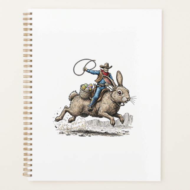 Cowboy Riding Easter Bunny Western Howdy Easter Fu Planner (Front)