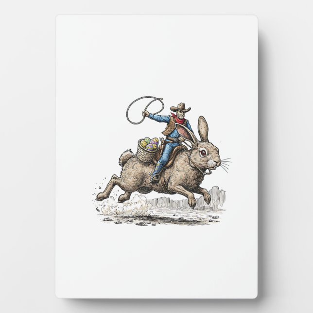 Cowboy Riding Easter Bunny Western Howdy Easter Fu Plaque (Front)