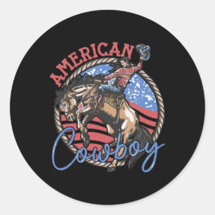 Cowboy Riding Horses Retro Western 4th Of July Pat Classic Round Sticker