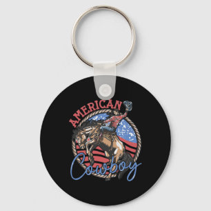 Cowboy Riding Horses Retro Western 4th Of July Pat Key Ring