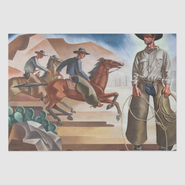 Cowboy Riding Horses Tissue Paper (Front)