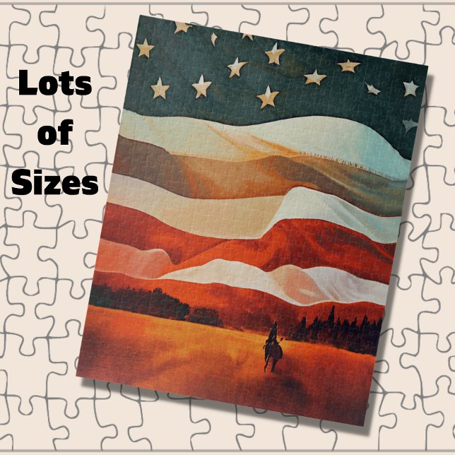 Cowboy Riding into Flag Sunset Jigsaw Puzzle (Creator Uploaded)