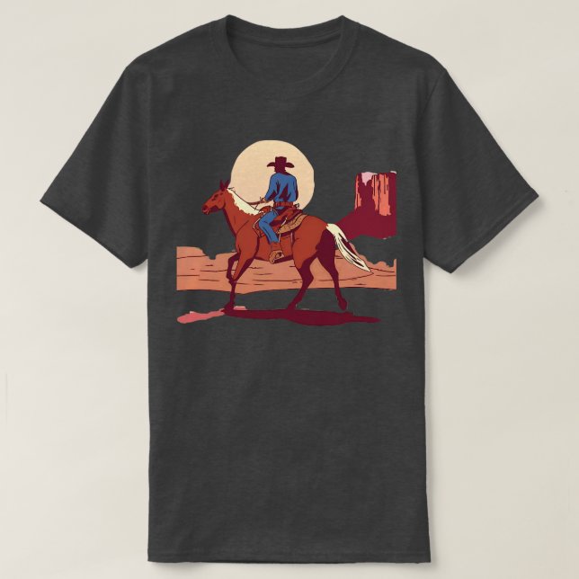 Cowboy Riding Off into The Sunset Southwest Desert T-Shirt (Design Front)