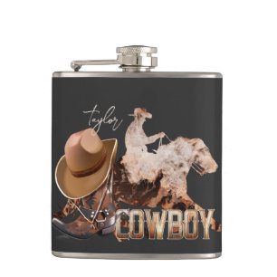Cowboy riding western boots cowboy hat hip flask
