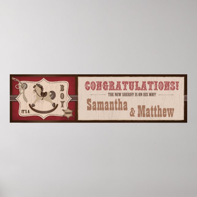 Cowboy Rocking Horse Baby Shower Banner 2 Poster (Front)