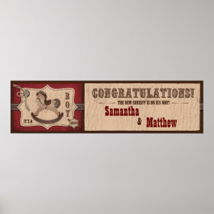 Cowboy Rocking Horse Baby Shower Banner Poster