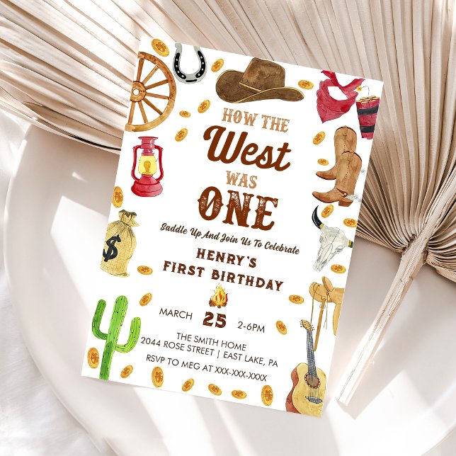 Cowboy Rodeo 1st Birthday How The West Was One Invitation (Creator Uploaded)