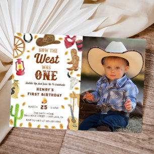 Cowboy Rodeo 1st Birthday Photo Invitation